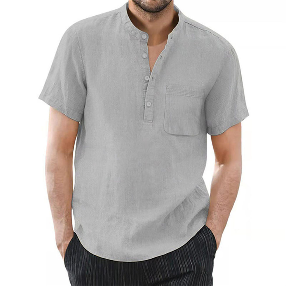 Thumbnail: Men's Short Sleeve T-Shirt Cotton and Linen Casual Men T-Shirts Solid Color