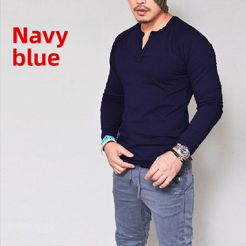 Thumbnail: Mens Round Neck Long Sleeve Cotton T-Shirt