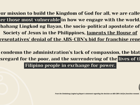 On the Philippines Congress' denial of ABSCBN franchise