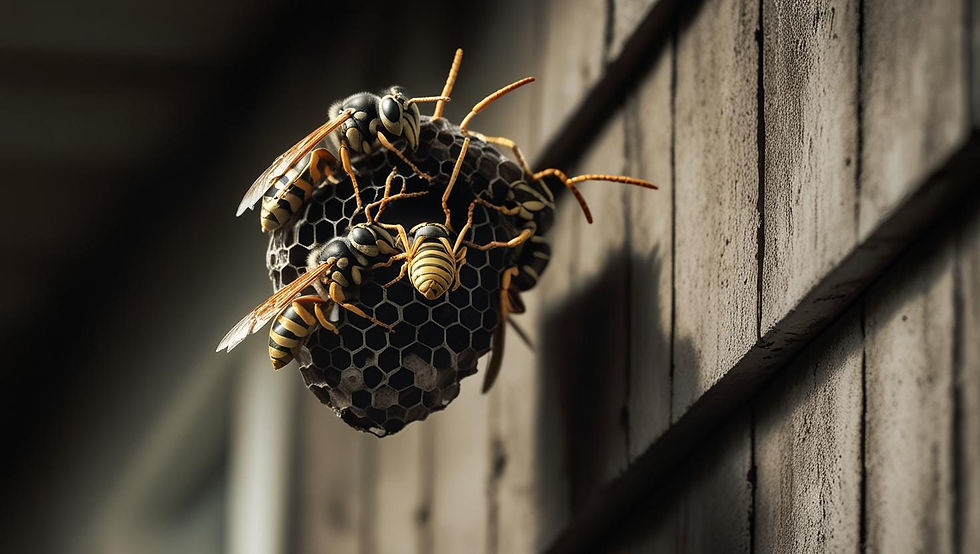 Wespen bei dem Bau ihres Nests