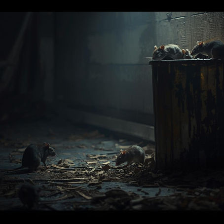 Ratten um und in einer Mülltonne