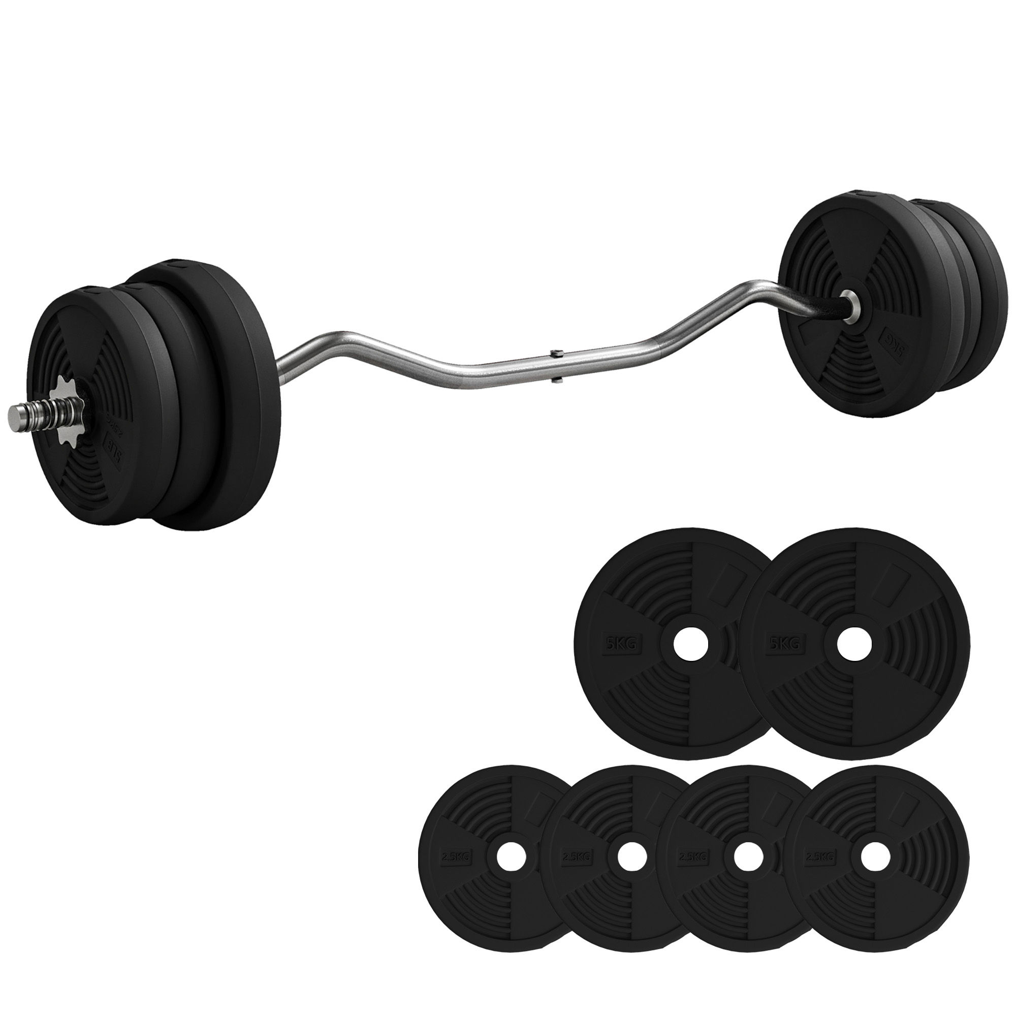 SPORTNOW 25kg Barbell Weights Set, Adjustable Gym Weights up to 80kg with 4ft Cu