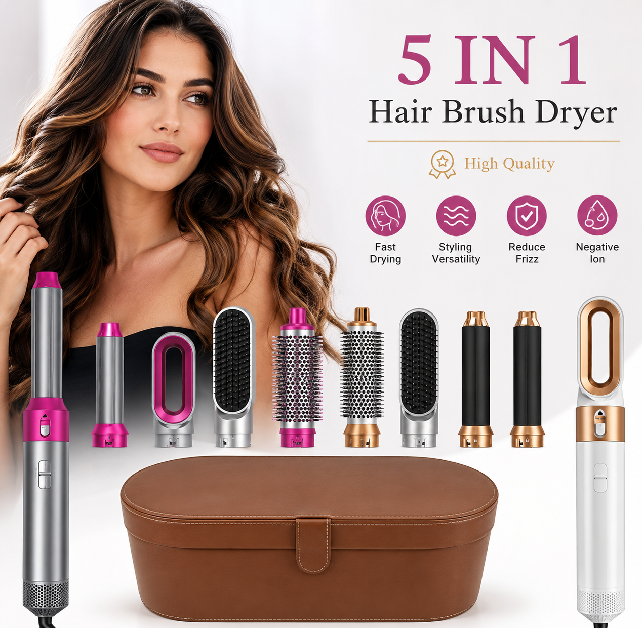 5 in 1 Hair Dryer Hot Comb Set Professional Curling Iron Hair Straightener Styli