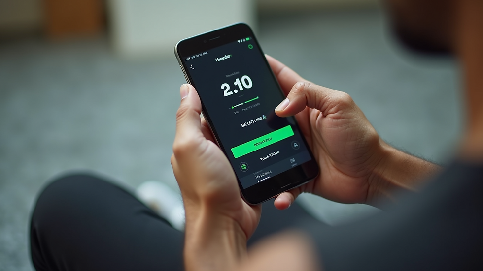 Eye-level view of a person using a fitness app on a smartphone