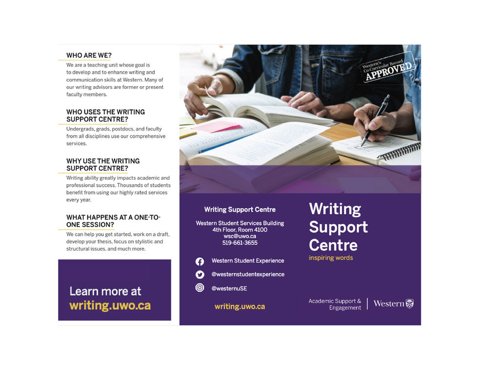 Western University
Writing Support Centre Brochure (Front)