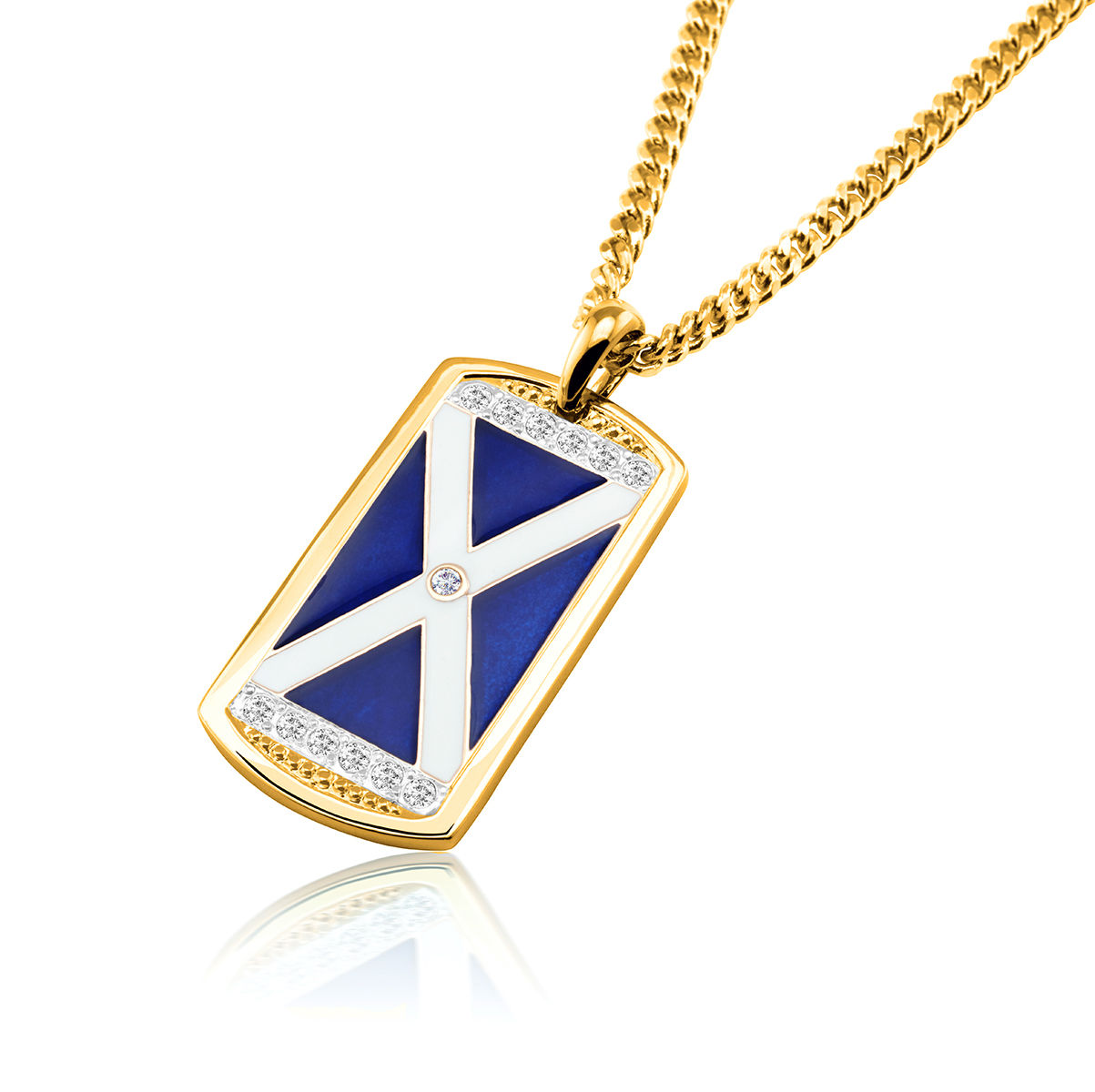 Scottish Saltire Crystal Dog Tag Pendant