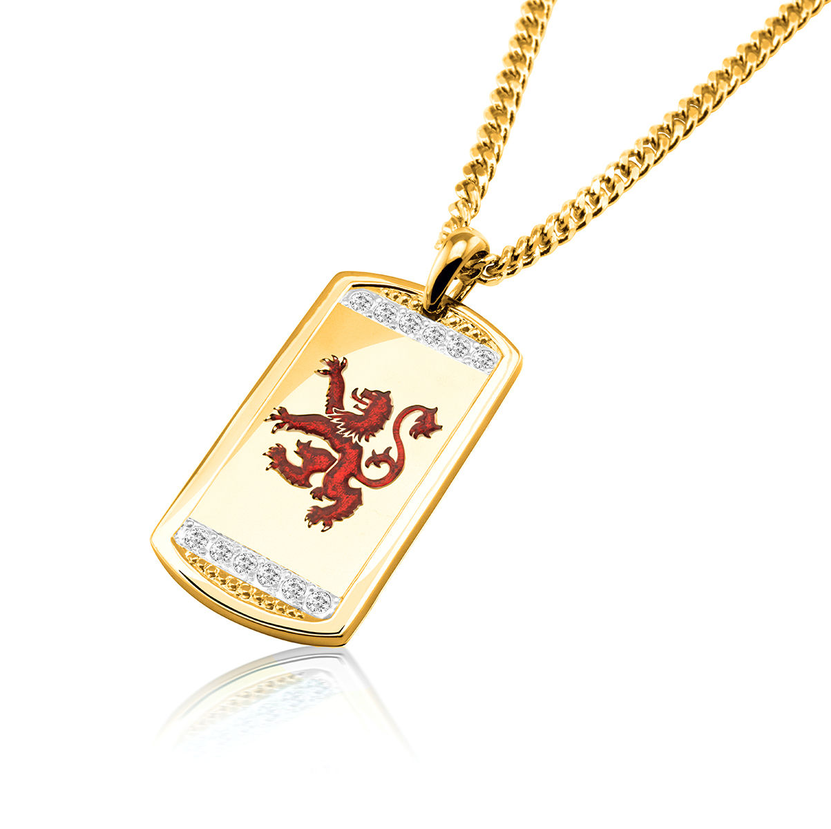 Scottish Lion Crystal Dog Tag Pendant