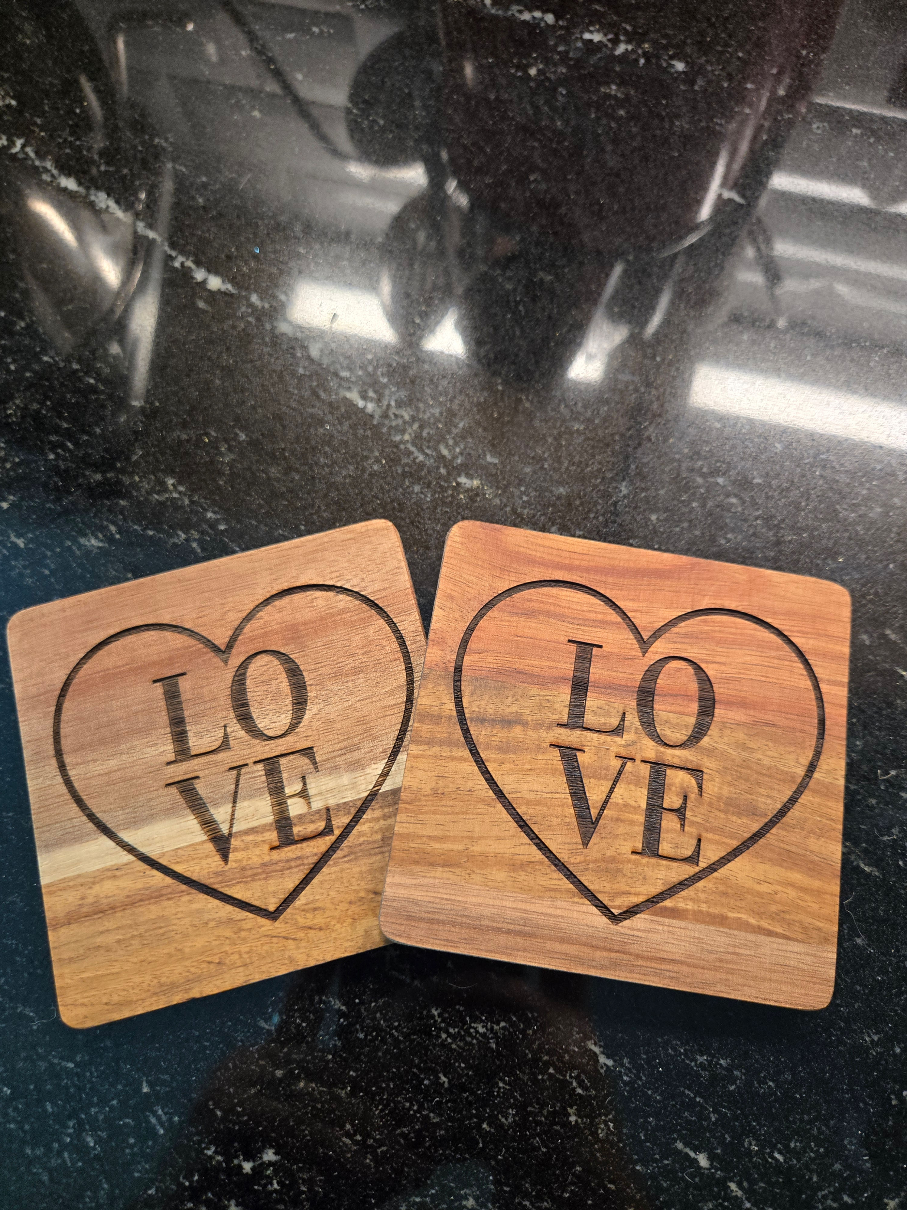 Love wooden coasters - Laser engraved