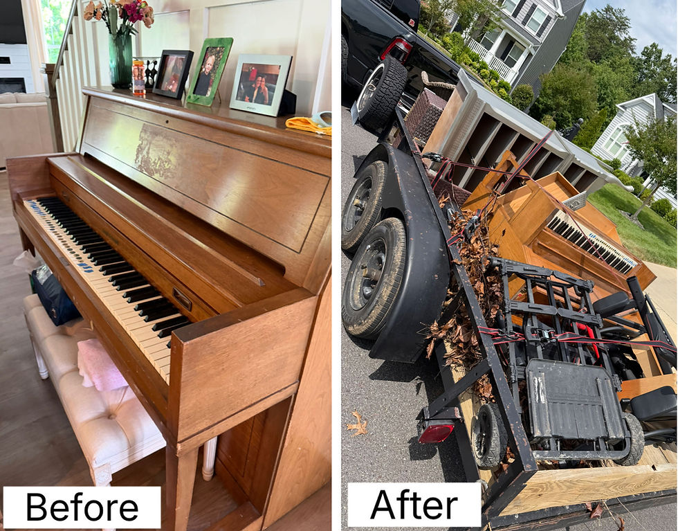 Before and after piano removal by Fredericksburg's junk removal company.