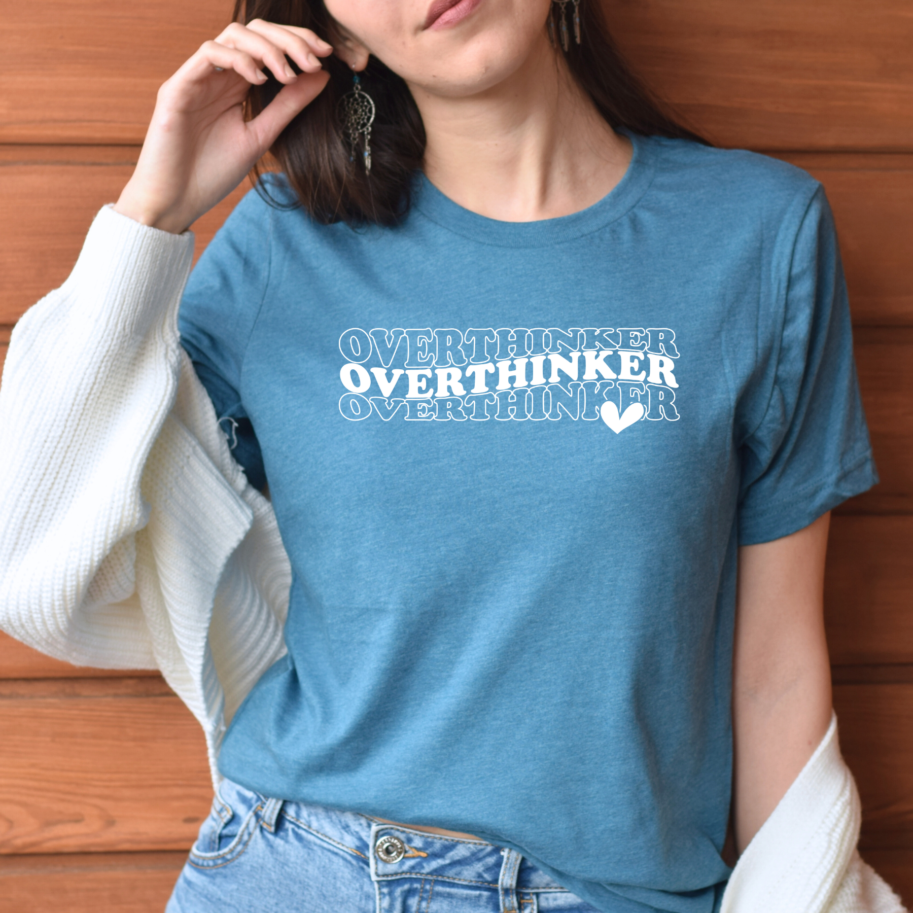 Teal tee that says Overthinker