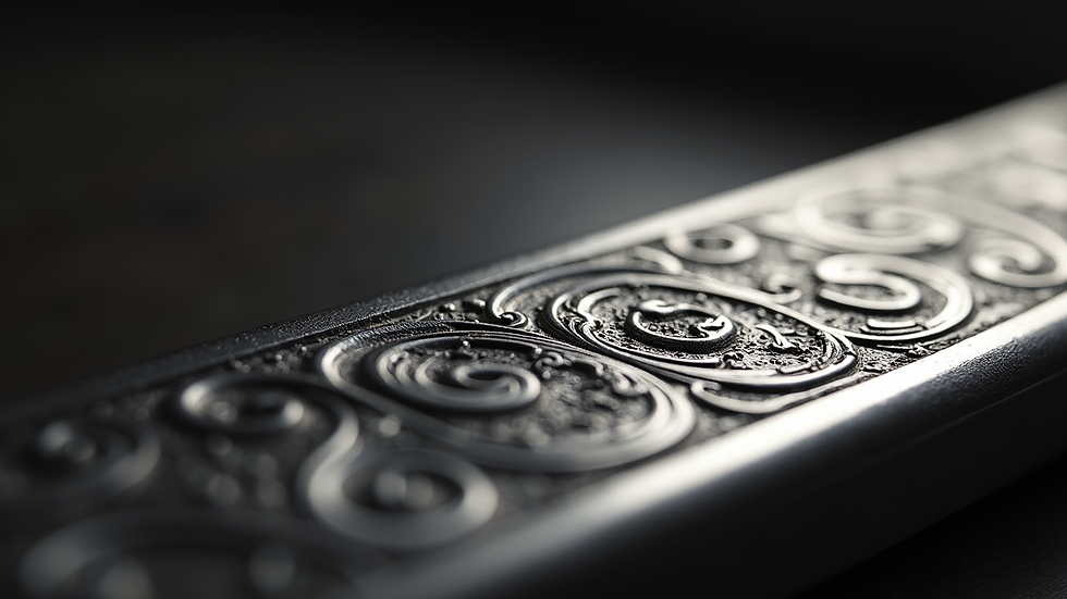 Close-up view of a beautifully engraved metal piece showcasing intricate designs