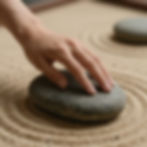 Hand on a stone in a Zen garden for Yoga in Elora