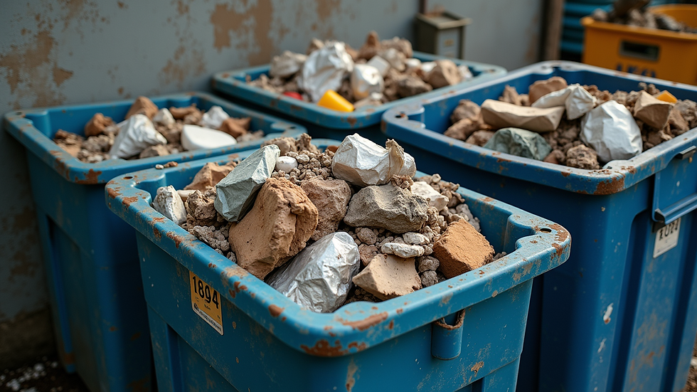 High angle view of separated construction waste in containers ready for recycling