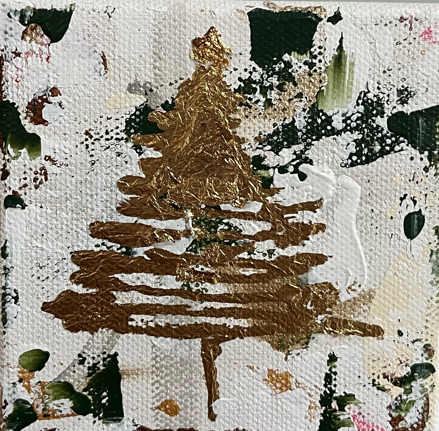 Holiday Abstract with Gold Leaf, 4x4 - 3