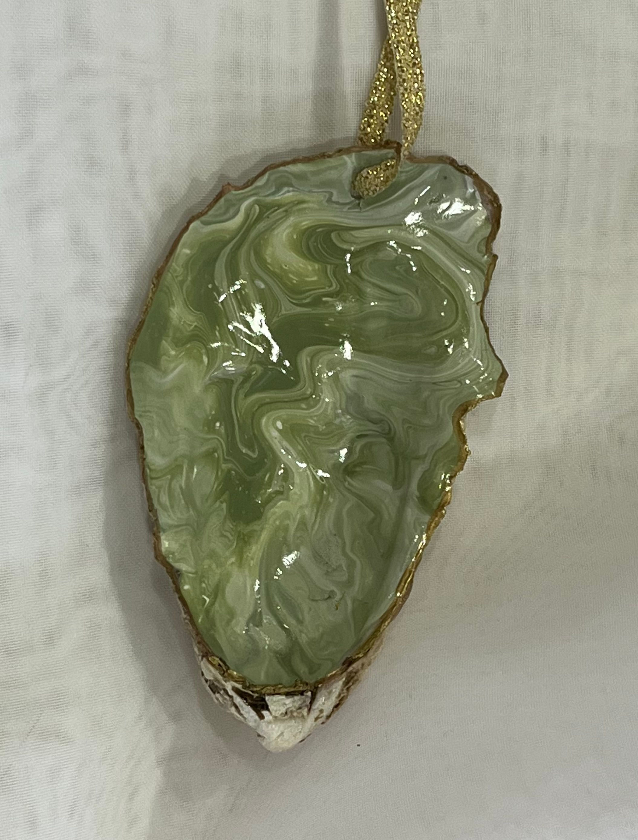 Abstract Oyster Ornament Gold with Green