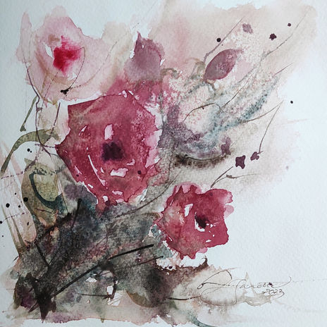 a painting of flowers with the year 2003 on the bottom