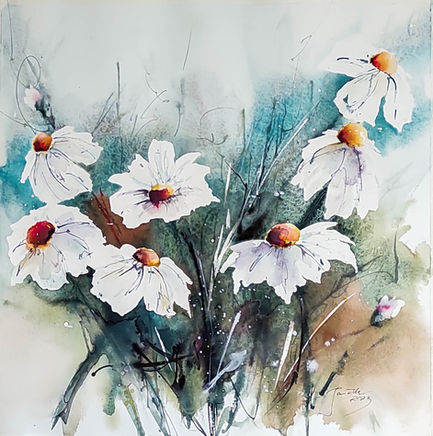 a watercolor painting of white daisies with the year 2013 on the bottom