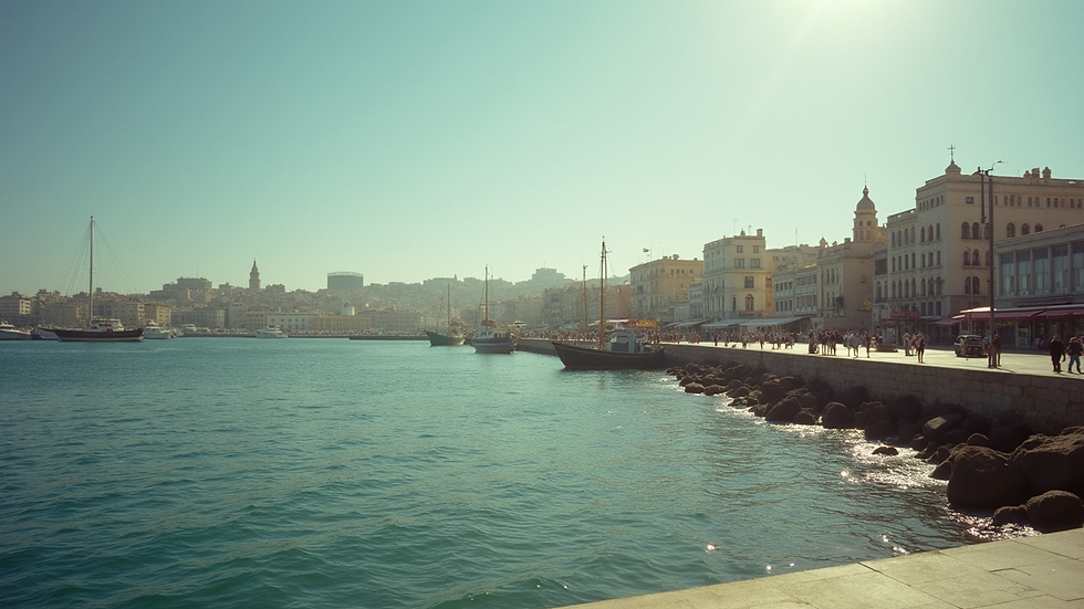 Wide angle view of the bustling port of Casablanca