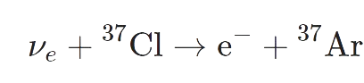 The Chlorine in perchloroethylene reacts with the neutrino and produces an electron and an Argon atom as represented in the reaction.