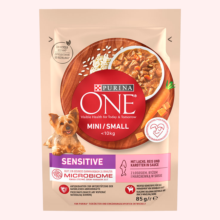Вологий корм Purina One Mini/Small Sensitive для собак лосось рис та морква 85г