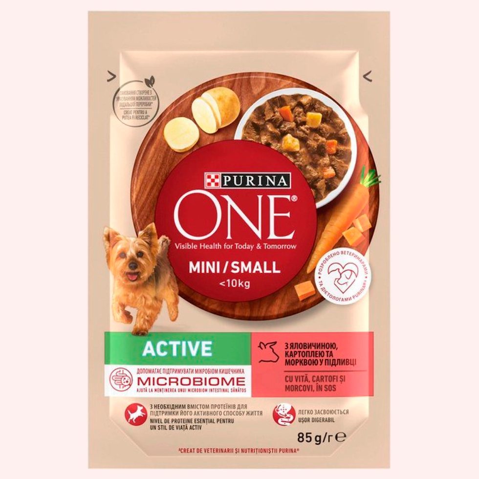 Вологий корм PURINA ONE Mini/Small Active для собак шматочки у підливі 85 г