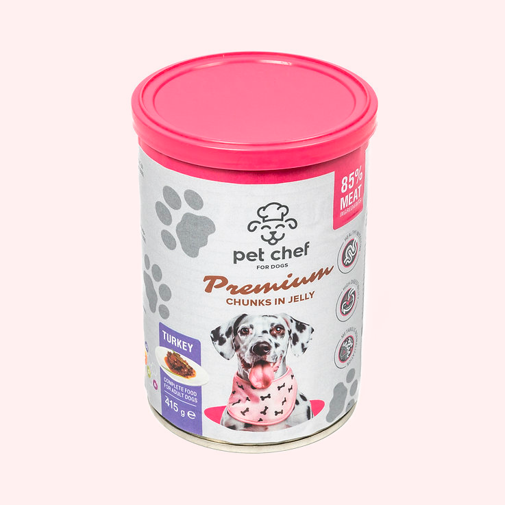 Корм вологий для дорослих собак Pet Chef - шматочки в желе з індичкою. 415 г