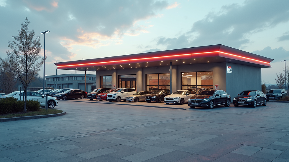 Wide angle view of Kuzey Otomotiv service center parking area