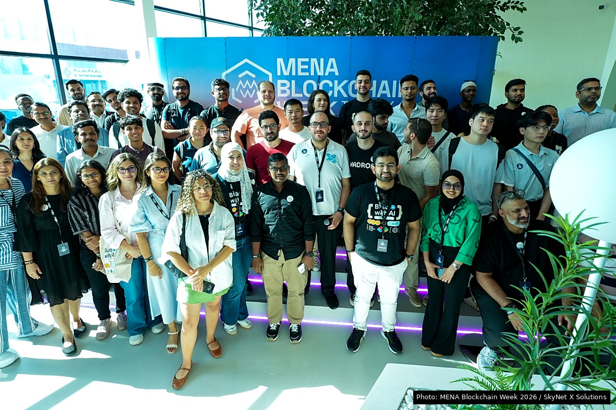 MENA Blockchain Week 2026 group photo at the Dubai welcome event