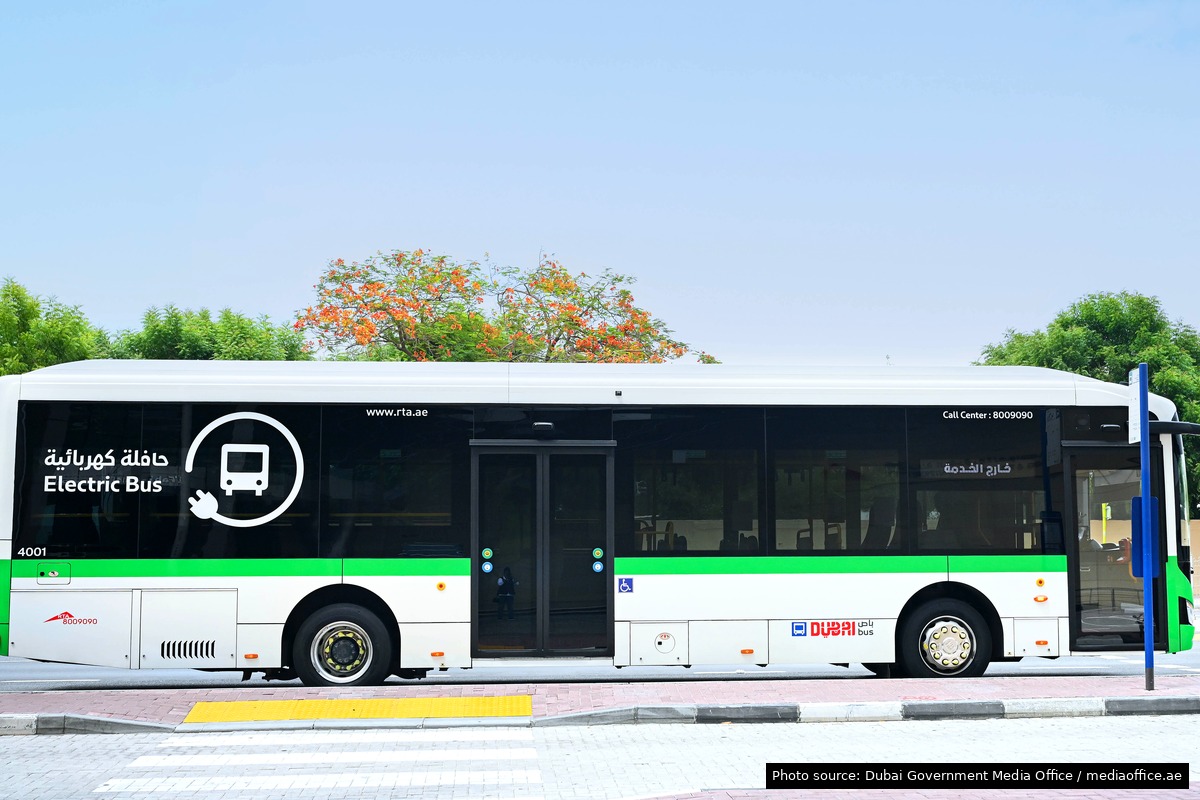 Dubai Bus electric bus with visible operator branding, official 2026 photograph