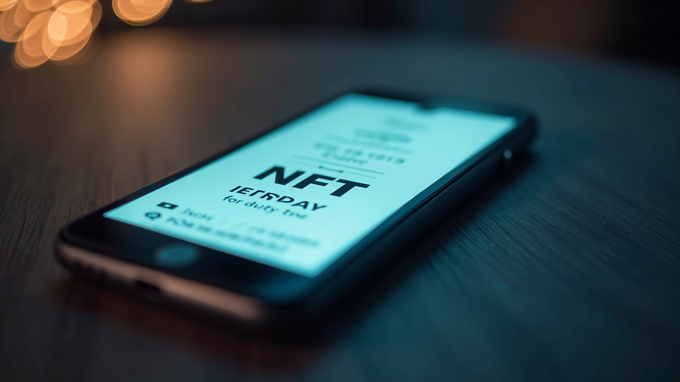 Close-up view of a digital NFT ticket on a smartphone screen