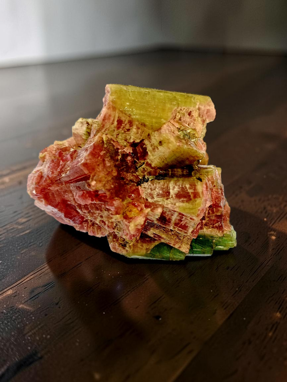 Miniatura: Elbaíta Watermelon Retrógrada — 7 Eixos com Chatoyance · Araçuaí, MG