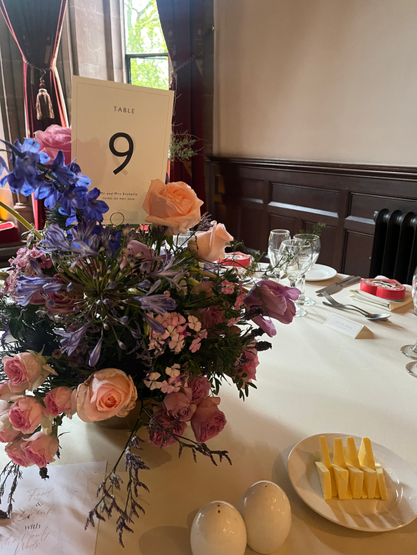 Joyful Spring table centrepiece at Peckforton Castle
