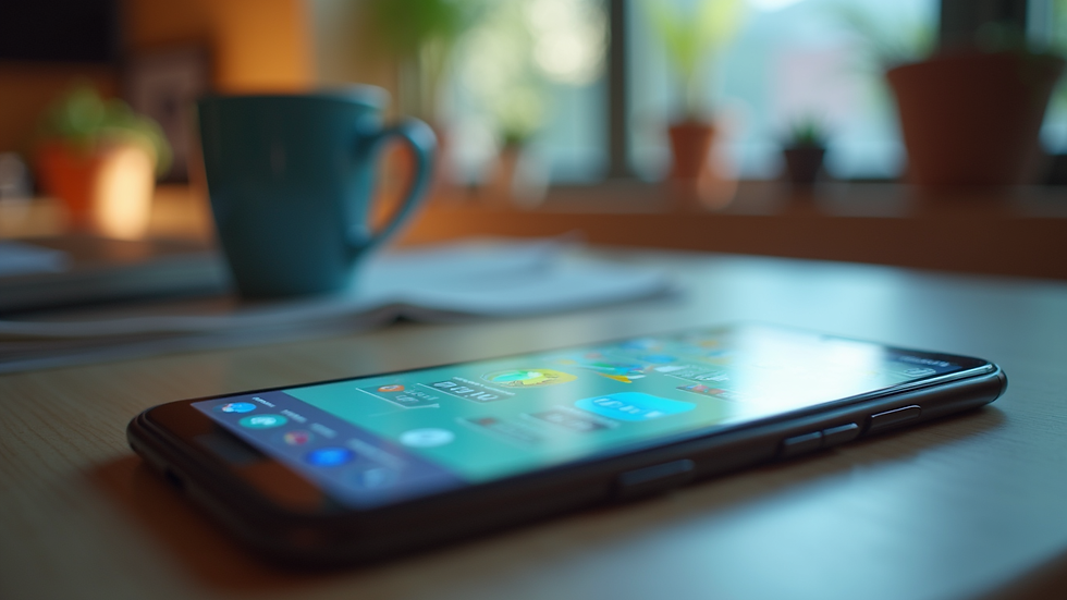 Eye-level view of a colorful mobile app interface showcasing educational features