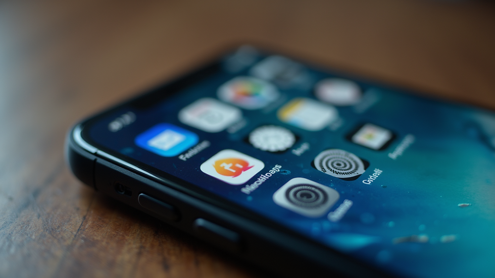Eye-level view of a smartphone displaying various app icons