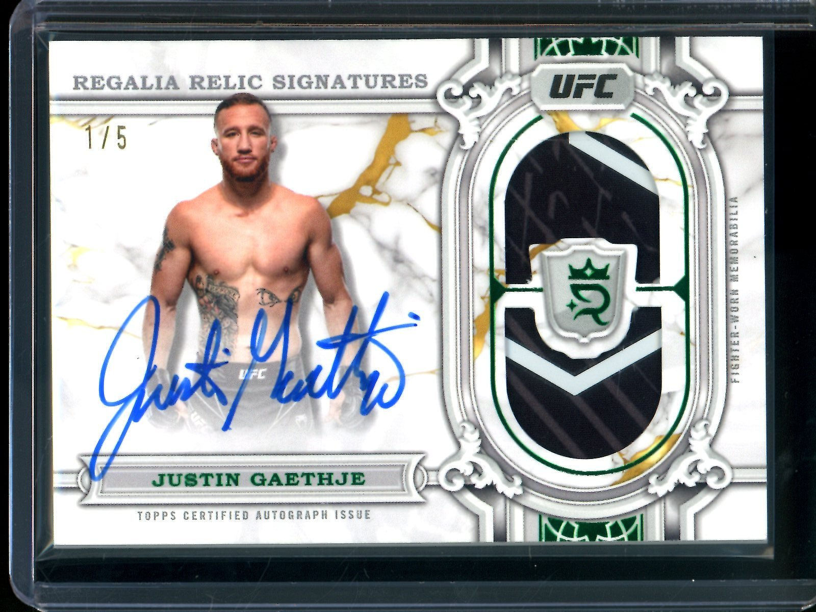 2024 Topps Royalty Justin Gaethje Regalia Relic Signatures Green /5 Edge Damage