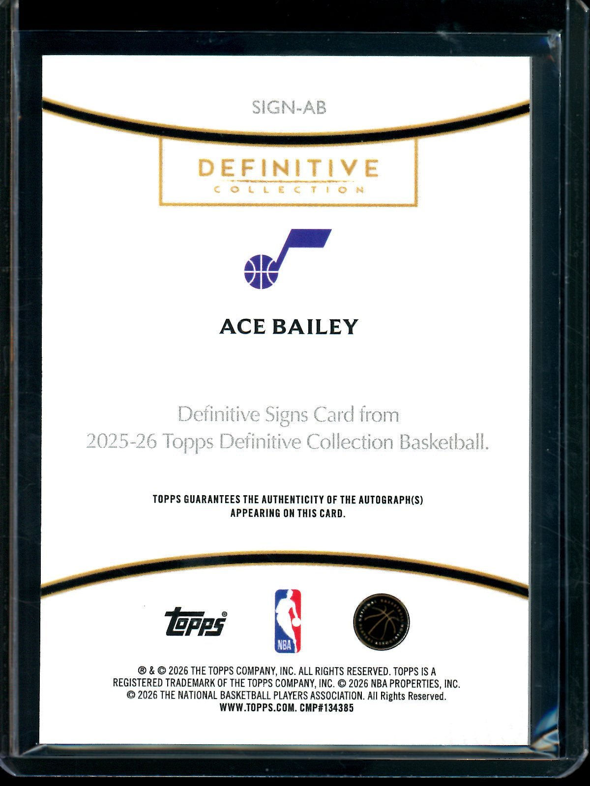 2025/26 Topps Definitive Ace Bailey Rookie Orange Definitive Signs Auto /25 Jazz