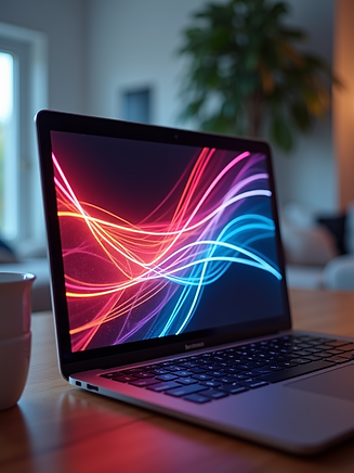 A dynamic-shot of a modern brand identity design with vibrant, clean lines on a laptop scr