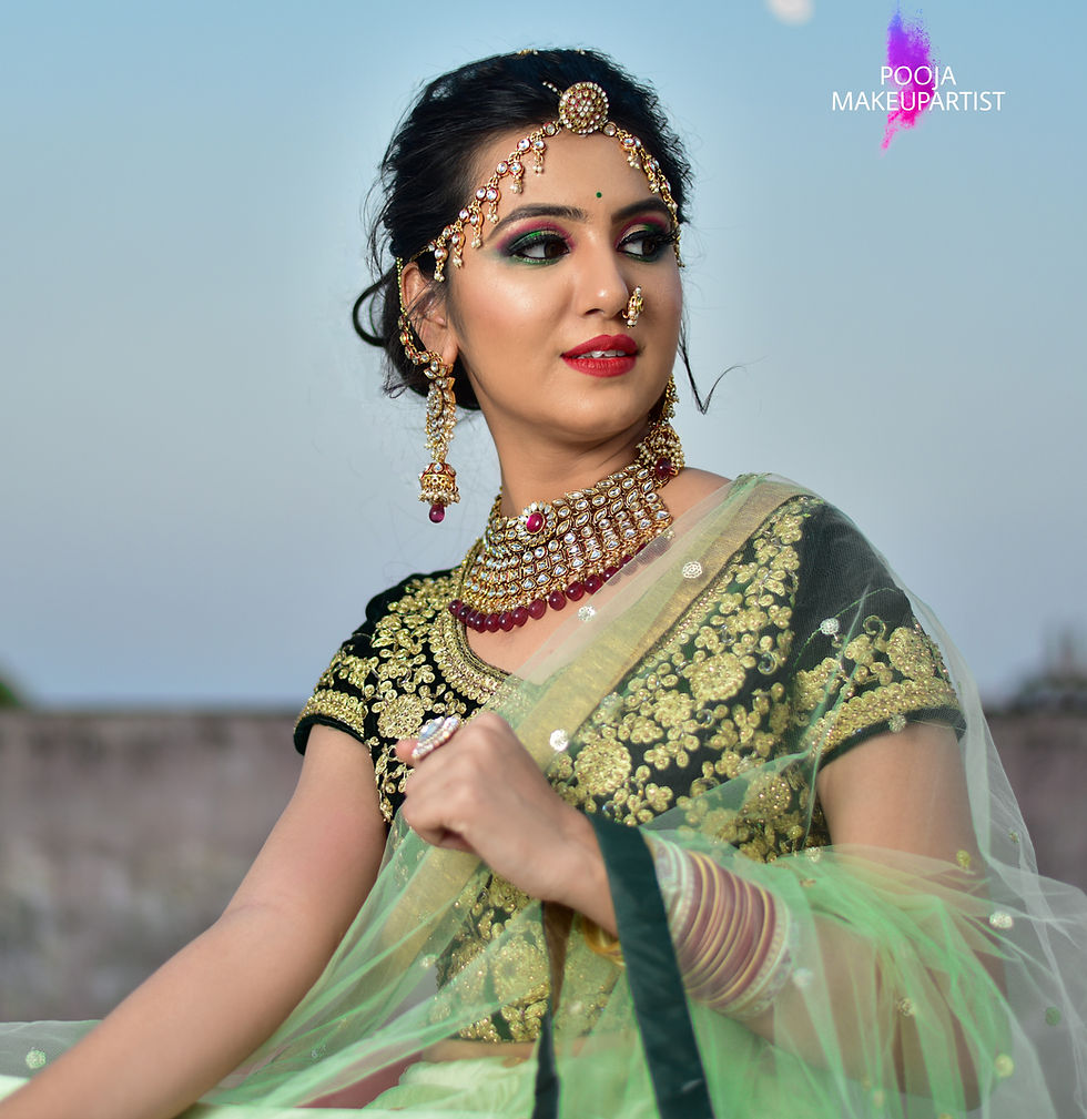 Fashion model wearing dramatic makeup created by Pooja Makeup Artist