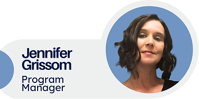 Portrait of Work Ready Program Manager over Garland, Greenville, and Paris, Jennifer Grissom, with a light blue backdrop.