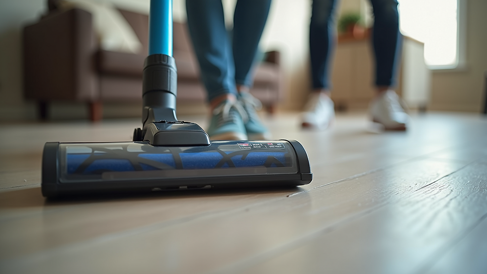 Close-up view of a vacuum cleaner with a HEPA filter in action