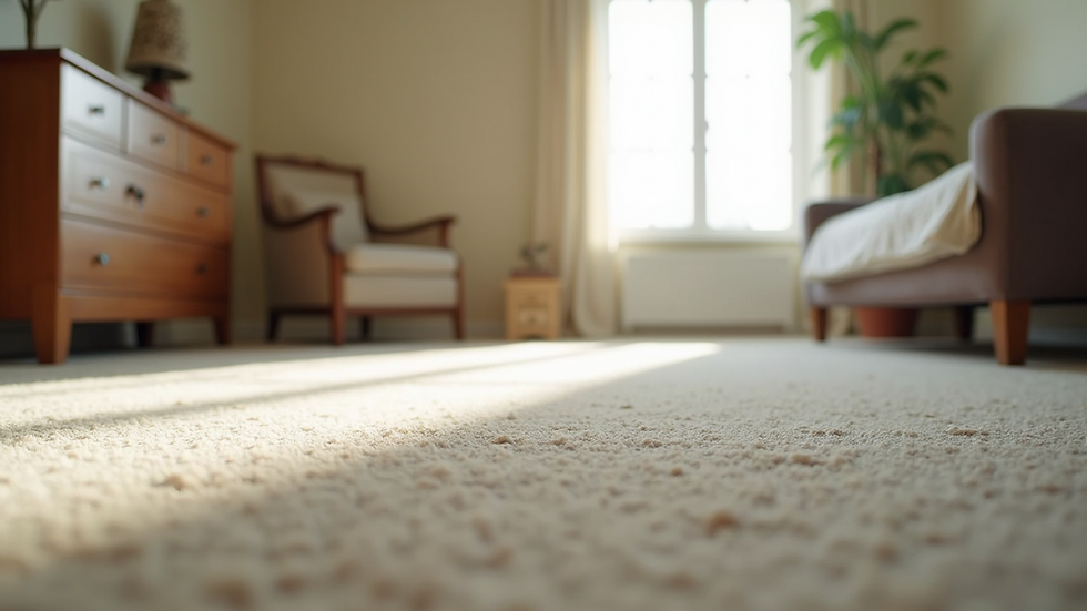 Eye-level view of an empty room with freshly cleaned carpet