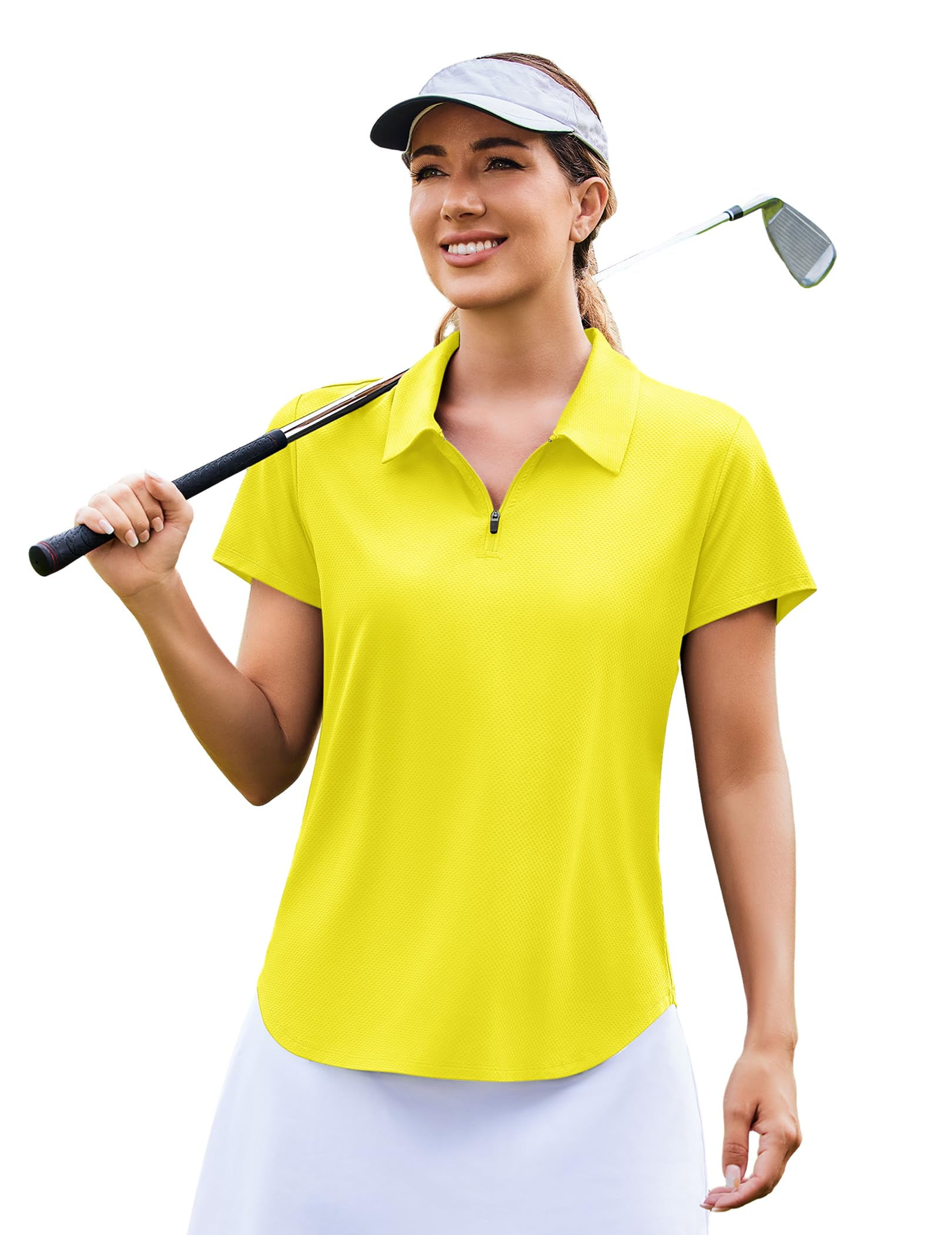 PINSPARK Golf Shirts for Women UPF 50+ Sun Protection Zip Up Tennis Quick Dry Lo