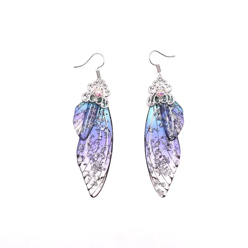 Insect Butterfly Wing Drop Earrings Foil Rhinestone Earrings