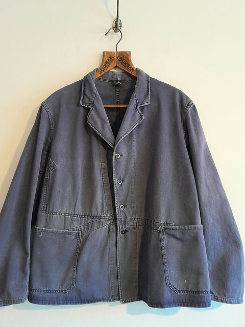ジャケット・アウター 50s british vintage blue drill jacket 50's] British Vintage Blue Drill Stand Collar Work Jacket
