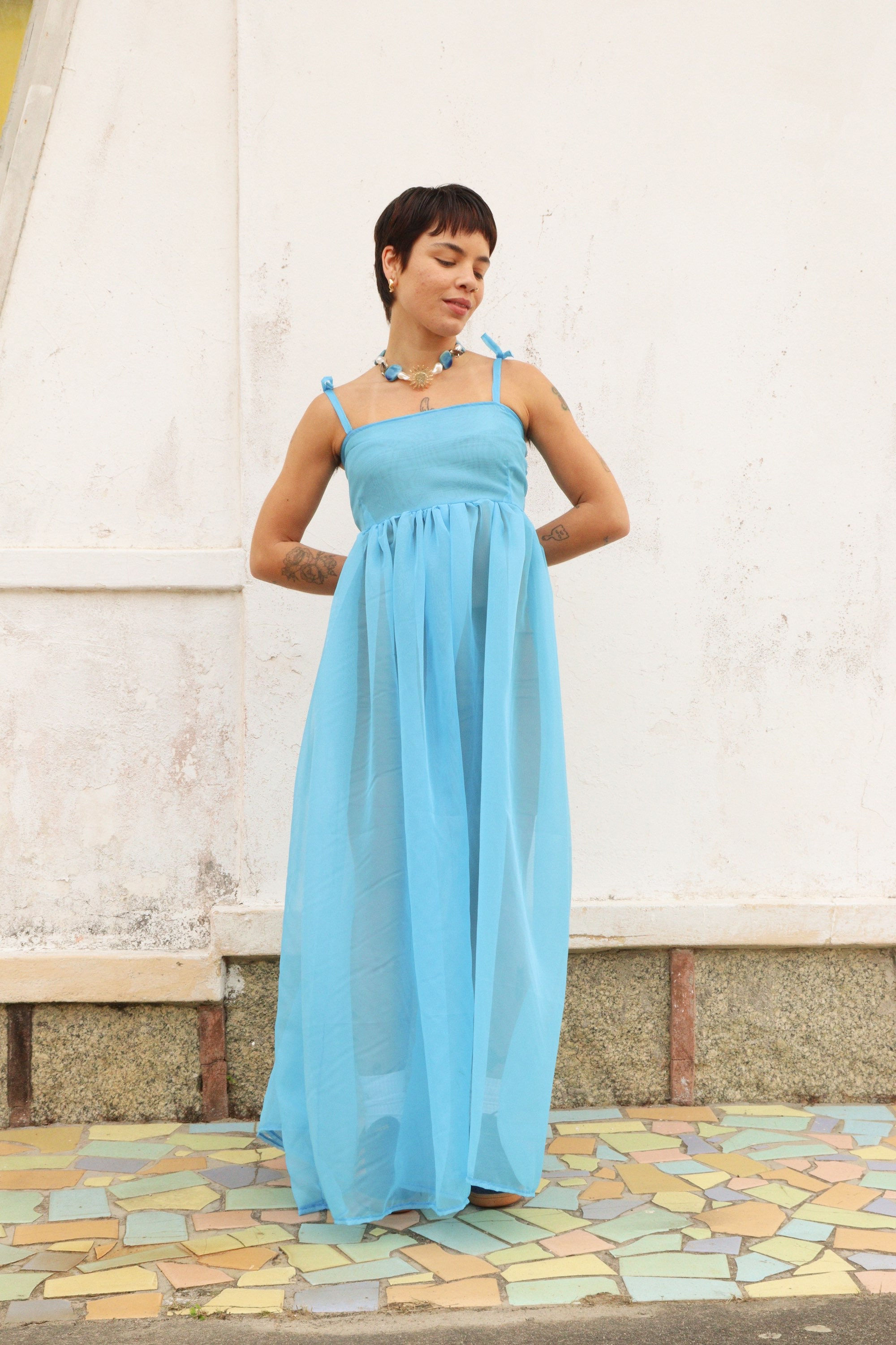 vestido organza orquídea