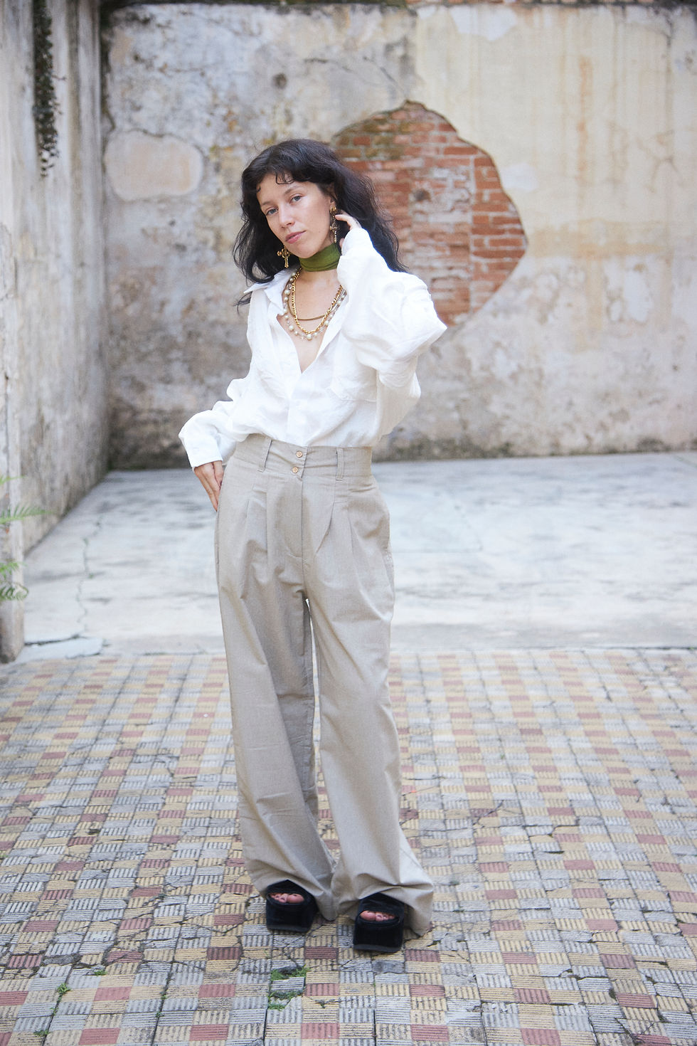 Miniatura: pantalona hibisco linho areia 