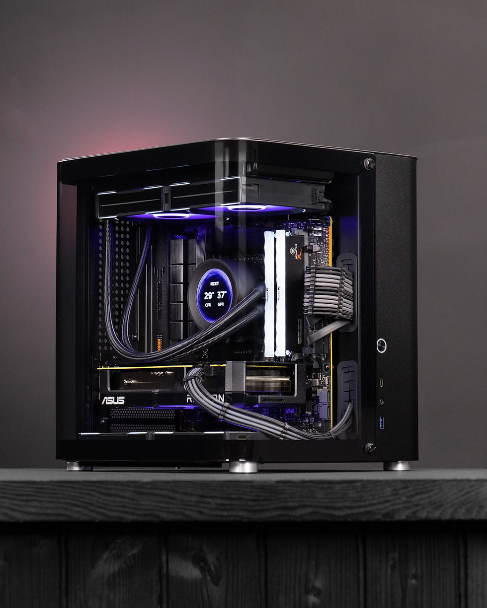 Jonsbo TK1, ASUS Dual RX 7600XT, Intel i5 14400F, TUF Gaming B760M-Plus II, NZXT Kraken Elite, Lian Li Uni AL120, V-Color Manta XPrism, Kingston KC-3000, TUF Gaming 850w Gold
