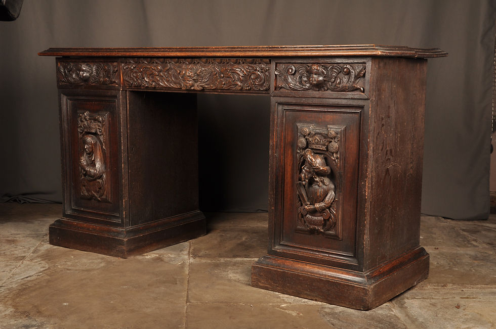 Thumbnail: 19th Century Oak Desk With 17th Century Carvings.