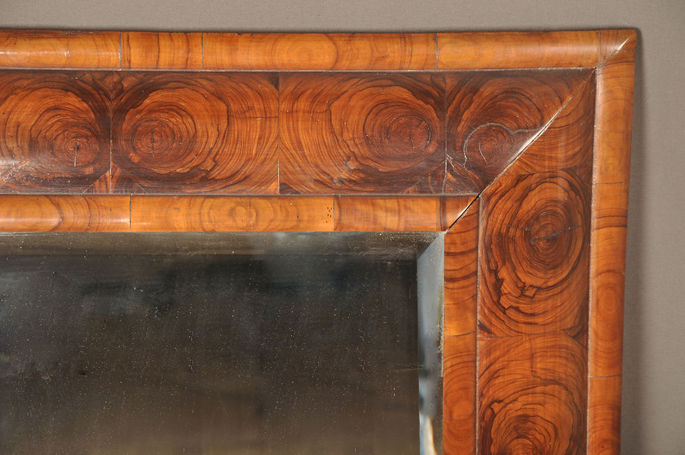 Thumbnail: A Rare 17th Century Olive Wood Oyster Mirror. Sold