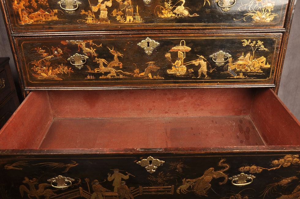 Thumbnail: Rare Early 18th Century Chinoiserie-japanned Chest On Stand